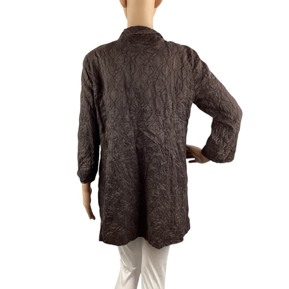 Eileen Fisher Textured Silk Crinkle Jacket Brown Open Front Small - Picture 5 of 7